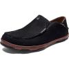 OLUKAI Moloa Men’s Premium Leather Shoes, Easy Slip On & Off Design, Casual & Versatile Loafer, Drop-in Heel & Enhanced Traction(Black/Toffee)