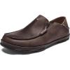 OLUKAI Moloa Men’s Premium Leather Shoes, Easy Slip On & Off Design, Casual & Versatile Loafer, Drop-in Heel & Enhanced Traction(Dark Wood/Dark Java)
