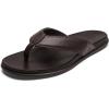 OLUKAI Olali Men’s Leather Sandals, Versatile & Comfortable Flip Flops, Soft & Durable Material, Arch Support & All-Day Wear(Dark Java/Dark Java)