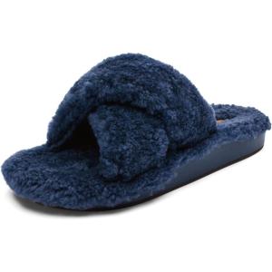 OLUKAI Hila Heu Women’s Slipper, Women’s Slip-On Shoes, Genuine Shearling, Wet Grip Soles for Inside & Outside Wear, Cute & Ultra-Soft Comfort Fit(Moonlit Ocean/Moonlit Ocean)