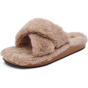 OLUKAI Hila Heu Women’s Slipper, Women’s Slip-On Shoes, Genuine Shearling, Wet Grip Soles for Inside & Outside Wear, Cute & Ultra-Soft Comfort Fit(Tan/Tan)