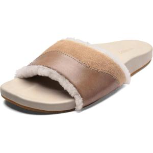OLUKAI Ho’ala Slide Women’s Leather Sandals, Premium Materials & Suede Details, Sheepskin Shearling & Durable Sole, All-Day Comfort & Wear(Tan/Puka)