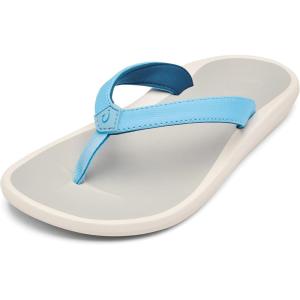 OLUKAI Lei Women’s Beach Sandals, Versatile Leather Flip Flops, Soft Straps & Unique Design, All-Day Comfort & Support(Lanai Breeze/Mist Grey)