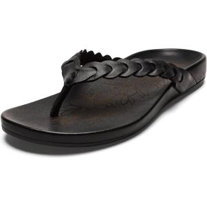 OLUKAI Lei Women’s Beach Sandals, Versatile Leather Flip Flops, Soft Straps & Unique Design, All-Day Comfort & Support(Lava Rock/Lava Rock)