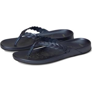 OLUKAI Lei Women’s Beach Sandals, Versatile Leather Flip Flops, Soft Straps & Unique Design, All-Day Comfort & Support(Mood Indigo/Mood Indigo)