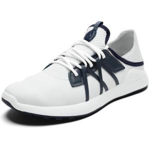 OLUKAI Manele Men’s Golf Shoes, Spikeless Golf Shoes, Water & Stain-Resistant, Cushioned Midsole & Contoured Footbed, All-Day Comfort & Lightweight(Bright White/Mood Indigo)