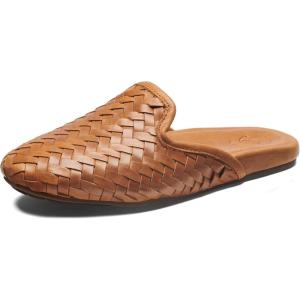 OLUKAI Mi’I Women’s Slip-On Mules, Premium Leather & Woven Details, Arch Support & Comfort Fit, All-Day Casual Wear(Kukui Brown/Kukui Brown)