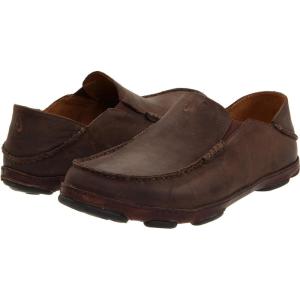 OLUKAI Moloa Men’s Premium Leather Shoes, Easy Slip On & Off Design, Casual & Versatile Loafer, Drop-in Heel & Enhanced Traction(Dark Wood/Java)
