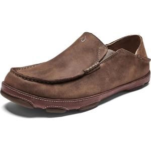 OLUKAI Moloa Men’s Premium Leather Shoes, Easy Slip On & Off Design, Casual & Versatile Loafer, Drop-in Heel & Enhanced Traction(Ray/Toffee)