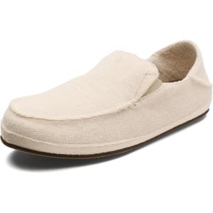 OLUKAI Nohea Hulu Women’s Slippers, Soft & Comfortable Slippers with Fleece Lining, Wool Blend Footbed & Drop-In Heel Design(Bone/Bone)