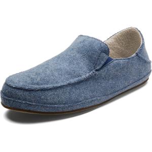 OLUKAI Nohea Hulu Women’s Slippers, Soft & Comfortable Slippers with Fleece Lining, Wool Blend Footbed & Drop-In Heel Design(Navy/Navy)