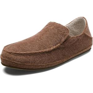 OLUKAI Nohea Hulu Women’s Slippers, Soft & Comfortable Slippers with Fleece Lining, Wool Blend Footbed & Drop-In Heel Design(Tan/Tan)