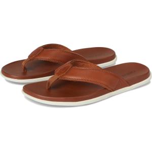 OLUKAI Olali Men’s Leather Sandals, Versatile & Comfortable Flip Flops, Soft & Durable Material, Arch Support & All-Day Wear(Fox/Fox)