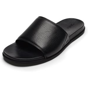 OLUKAI Olali Slide Men’s Leather Sandals, Comfortable Strap & Arch Support, Soft & Durable Material, All-Day Wear(Black/Black)