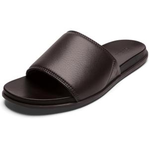 OLUKAI Olali Slide Men’s Leather Sandals, Comfortable Strap & Arch Support, Soft & Durable Material, All-Day Wear(Dark Java/Dark Java)