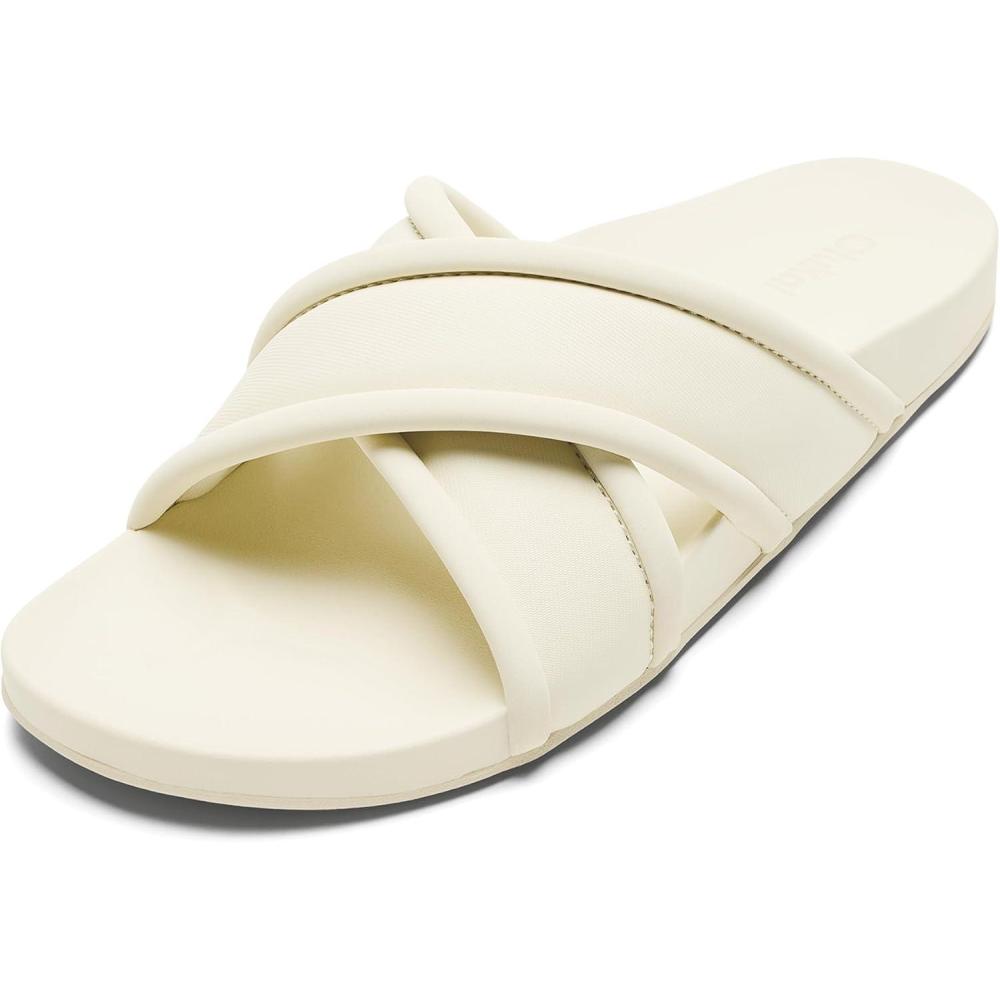 imageOLUKAI Ani Womens Slide Beach Sandals Effortless Design ampamp Stylish Cross Straps WaterFriendly Versatility AllDay Comfort ampamp Supportive ArchWhite SandWhite Sand