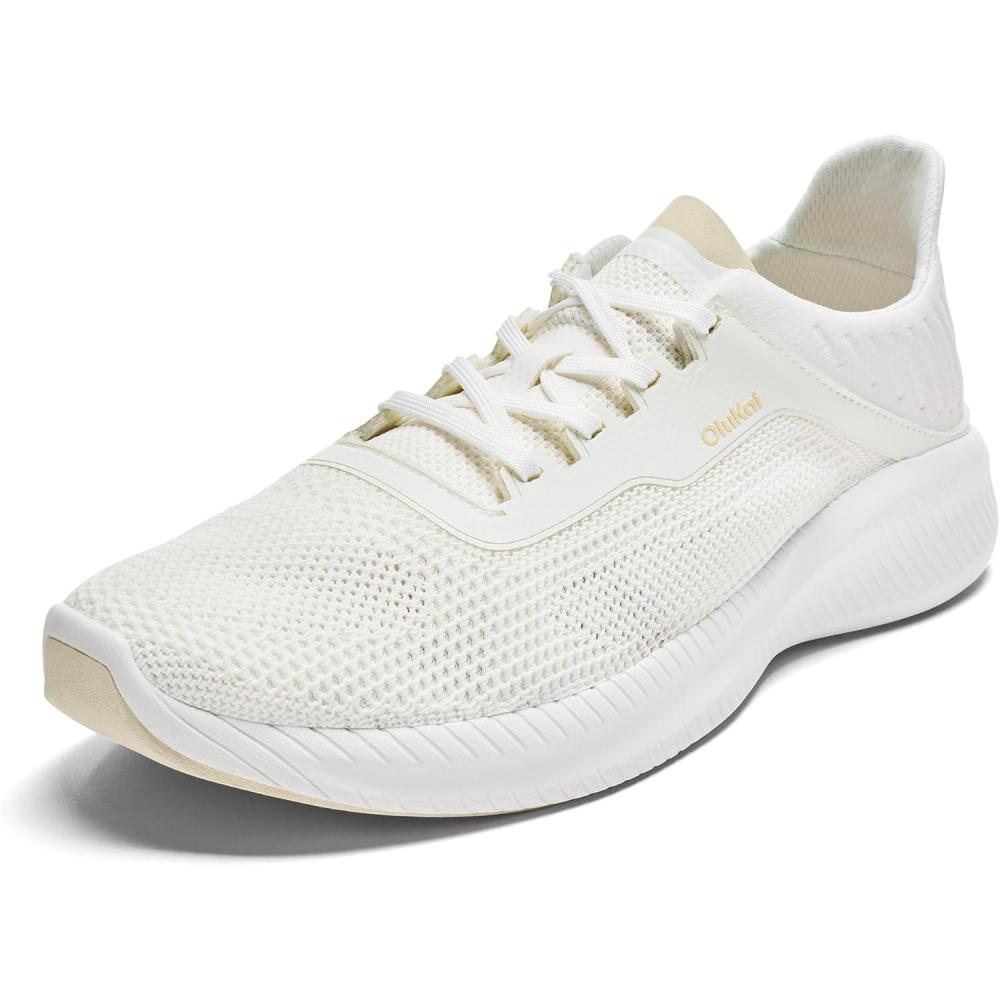 imageOLUKAI Island Hopper Mens Sneakers Travel Ready ampamp Versatile Athletic Shoes Soft ampamp Breathable Knit Fabric Dropin Heel DesignBright WhiteBright White