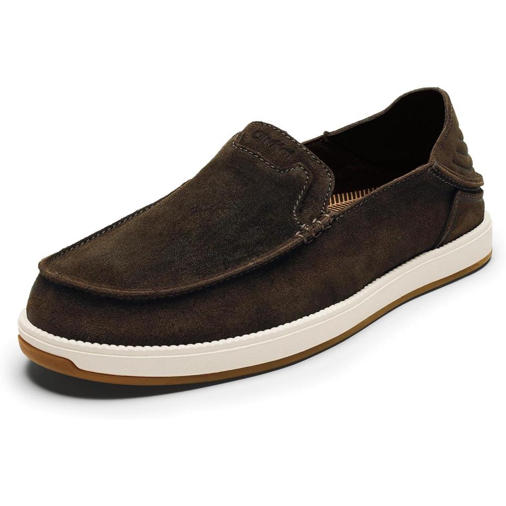 imageOLUKAI Kakaha Nia Mens Leather Sneakers Supple FullGrain Leather Shoes Dropin Heel ampamp All Weather Rubber SolesDk WoodDk Wood