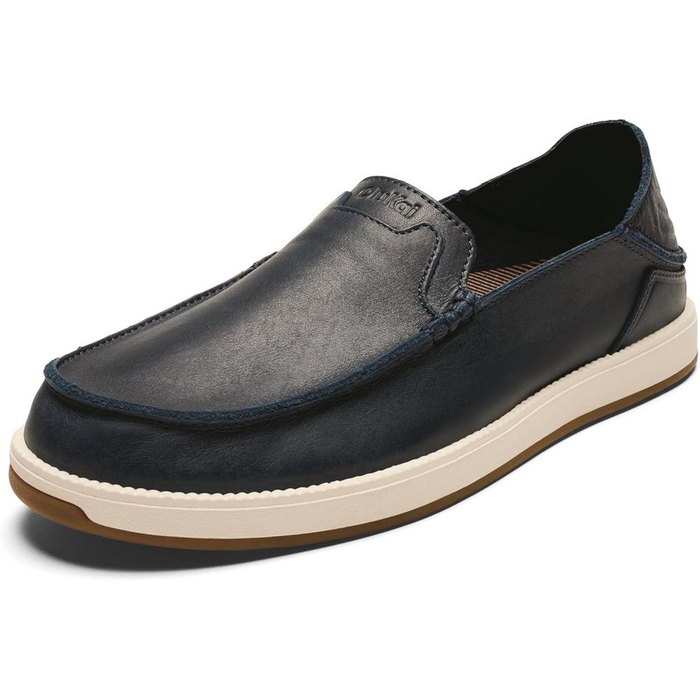 imageOLUKAI Kakaha Nia Mens Leather Sneakers Supple FullGrain Leather Shoes Dropin Heel ampamp All Weather Rubber SolesMood IndigoMood Indigo