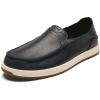 OLUKAI Kakaha Nia Men’s Leather Sneakers, Supple Full-Grain Leather Shoes, Drop-in Heel & All Weather Rubber Soles(Mood Indigo/Mood Indigo)