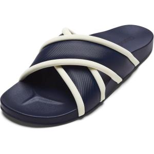 OLUKAI Ani Women’s Slide Beach Sandals, Effortless Design & Stylish Cross Straps, Water-Friendly Versatility, All-Day Comfort & Supportive Arch(Mood Indigo/White Sand)
