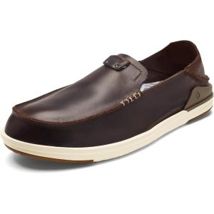 OLUKAI Kakaha Men’s Leather Slip-On Shoes, Premium Leather, Formal & Casual Versatility, Everyday Comfort & Fit(Dk Java/Dk Java)