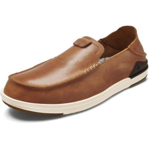 OLUKAI Kakaha Men’s Leather Slip-On Shoes, Premium Leather, Formal & Casual Versatility, Everyday Comfort & Fit(Fox/Fox)