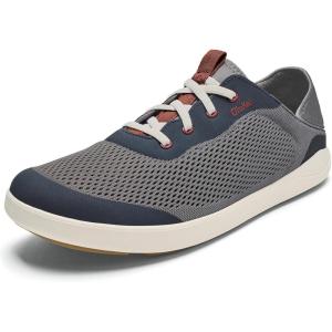 OLUKAI Moku Pae Men’s Boat Shoes, Water Resistant & Breathable Mesh, Easy Slip On Design, Quick-Drying & Enhanced Traction, Ash/Trench Blue, 11.5