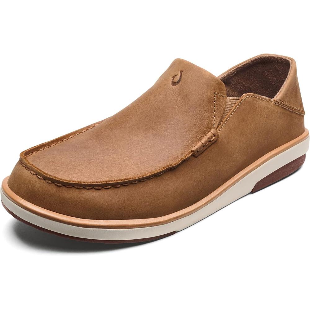 imageOLUKAI Kalia Mens Leather SlipOn FullGrain Waxed Nubuck Leather Shoes Lightweight ampamp ComfortableTanTan