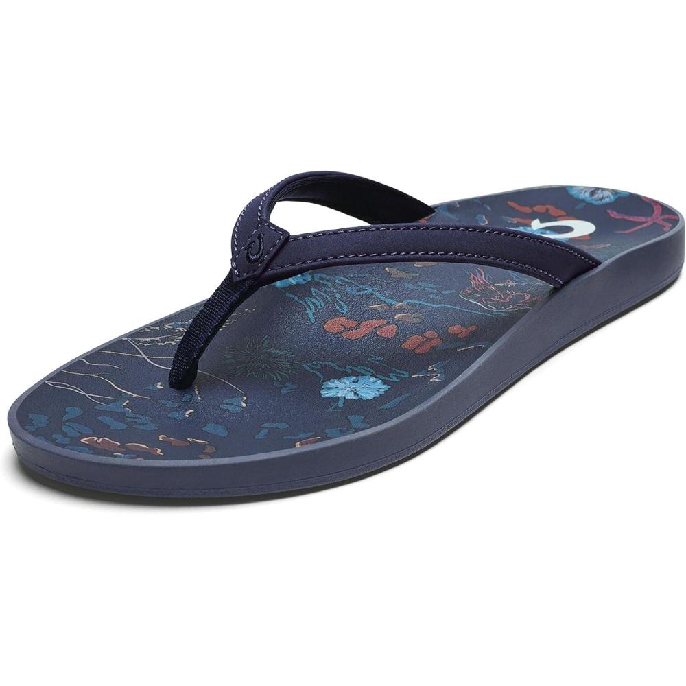 imageOLUKAI Puawe Womens Beach Sandal WaterFriendly FlipFlop Slides AllDay Wear ampamp UltraSoft Comfort FitMidnight NavyBarrier Reef