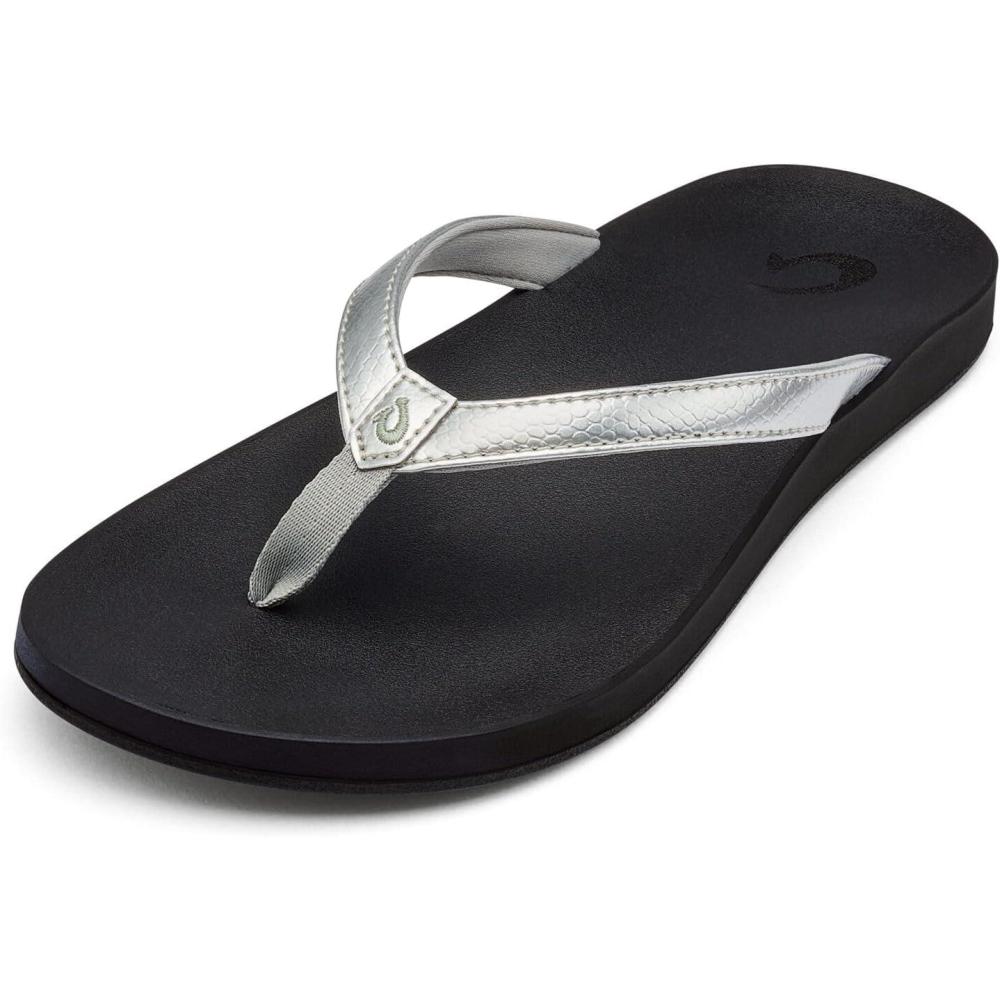 imageOLUKAI Puawe Womens Beach Sandal WaterFriendly FlipFlop Slides AllDay Wear ampamp UltraSoft Comfort FitSilverBlack