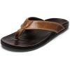 OLUKAI Hikianalia Men’s Leather Sandal, Full-Grain Leather, Non-Marking Rubber Traction Pads & Compression Molded Footbed(Tan/Dk Java)