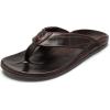 OLUKAI Hokule’a Kia Men’s Leather Sandal, Full-Grain Leather, Non-Marking Rubber Traction Pads & Compression Molded Footbed(Dk Wood/Dk Wood)