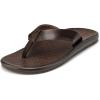 OLUKAI ‘Ilikai Men’s Leather Sandals, Full-Grain Leather Flip-Flop Slides, Anatomical Footbed & Cushioning, Comfort Fit & Wet Grip Rubber(Dark Wood/Dark Wood)