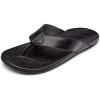OLUKAI Mekila Men’s Beach Sandals, Full-Grain Leather Flip-Flop Slides, Compression Molded Footbed & Comfort Fit, Enhanced Grip Soles(Black/Black)