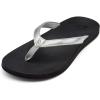 OLUKAI Puawe Women’s Beach Sandal, Water-Friendly Flip-Flop Slides, All-Day Wear & Ultra-Soft Comfort Fit(Silver/Black)