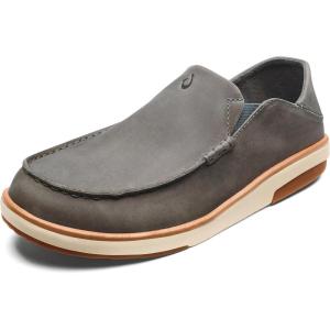 OLUKAI Kalia Men’s Leather Slip-On, Full-Grain Waxed Nubuck Leather Shoes, Lightweight & Comfortable(Ash/Ash)