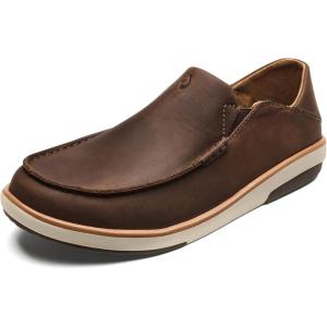 OLUKAI Kalia Men’s Leather Slip-On, Full-Grain Waxed Nubuck Leather Shoes, Lightweight & Comfortable(Dark Wood/Dark Wood)