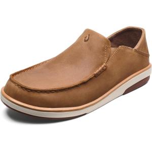 OLUKAI Kalia Men’s Leather Slip-On, Full-Grain Waxed Nubuck Leather Shoes, Lightweight & Comfortable(Tan/Tan)