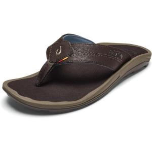 OLUKAI Kipi Men’s Beach Sandals, Water Resistant Flip Flops, Quick Dry Material & Arch Support, All-Day Comfort(Espresso/Espresso)