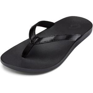OLUKAI Puawe Women’s Beach Sandal, Water-Friendly Flip-Flop Slides, All-Day Wear & Ultra-Soft Comfort Fit(Black/Black)
