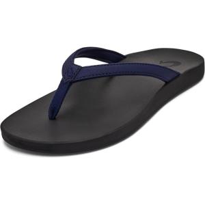 OLUKAI Puawe Women’s Beach Sandal, Water-Friendly Flip-Flop Slides, All-Day Wear & Ultra-Soft Comfort Fit(Deepest Depths/Black)