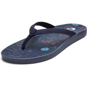 OLUKAI Puawe Women’s Beach Sandal, Water-Friendly Flip-Flop Slides, All-Day Wear & Ultra-Soft Comfort Fit(Midnight Navy/Barrier Reef)