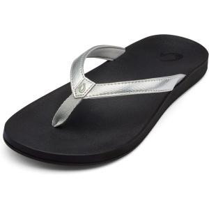 OLUKAI Puawe Women’s Beach Sandal, Water-Friendly Flip-Flop Slides, All-Day Wear & Ultra-Soft Comfort Fit(Silver/Black)