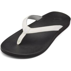 OLUKAI Puawe Women’s Beach Sandal, Water-Friendly Flip-Flop Slides, All-Day Wear & Ultra-Soft Comfort Fit(White/Black)