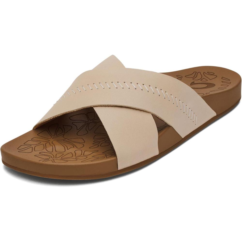 imageOLUKAI Kipea Olu Womens Slide Sandal Premium Leather Relaxed ampamp Dressy Design For Any Occasion AllDay Comfort ampamp FitPukaTan