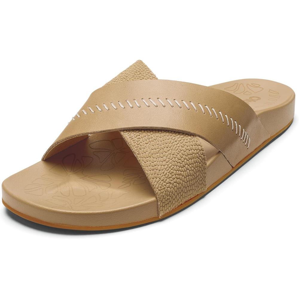 imageOLUKAI Kipea Olu Womens Slide Sandal Premium Leather Relaxed ampamp Dressy Design For Any Occasion AllDay Comfort ampamp FitWarm SandWarm Sand