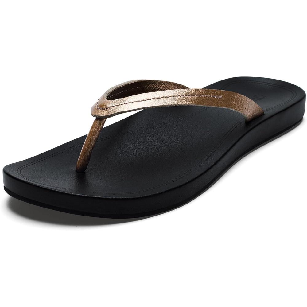 imageOLUKAI Lalahi Womens Leather Beach Sandals Casual Everyday Flip Flop Lightweight ampamp Supportive Arch Clean Design ampamp Soft ComfortCopperLava Rock