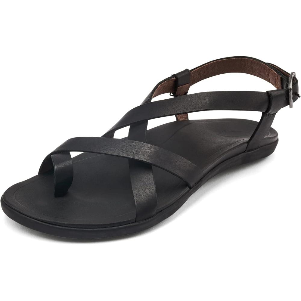 imageOLUKAI Upena Womens Strappy Beach Sandal Lightweight ampamp Durable Design Water Resistant Slides for AllDay Comfort ampamp StyleBlackBlack