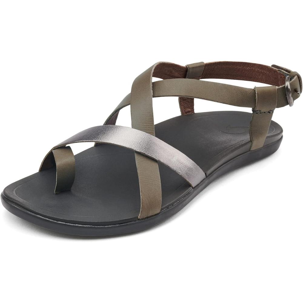 imageOLUKAI Upena Womens Strappy Beach Sandal Lightweight ampamp Durable Design Water Resistant Slides for AllDay Comfort ampamp StyleCharcoalPewter